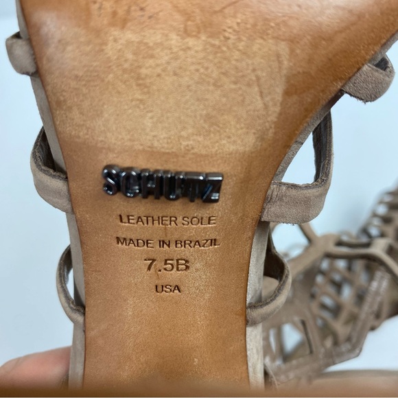 Schutz Women's Jaden Dress Strappy Gladiator Sandals Heels Tan Taupe Nubuck 7.5 - Picture 12 of 13